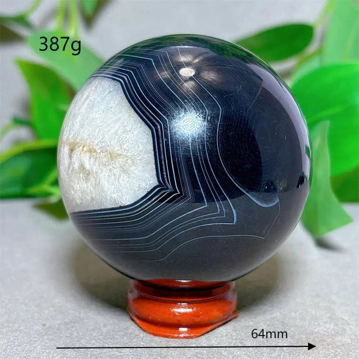 Black Silk Agate Sphere + Stand