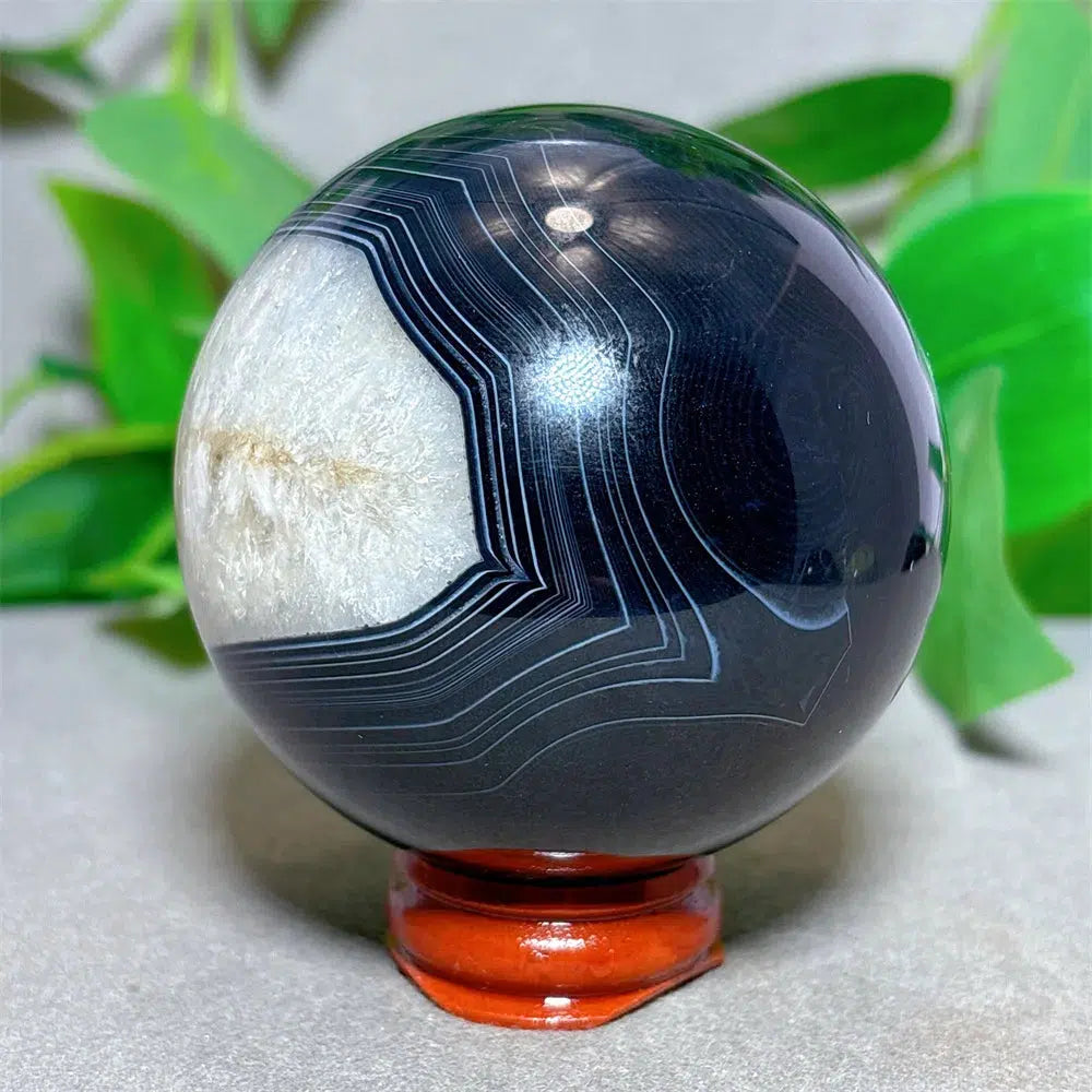 Black Silk Agate Sphere + Stand