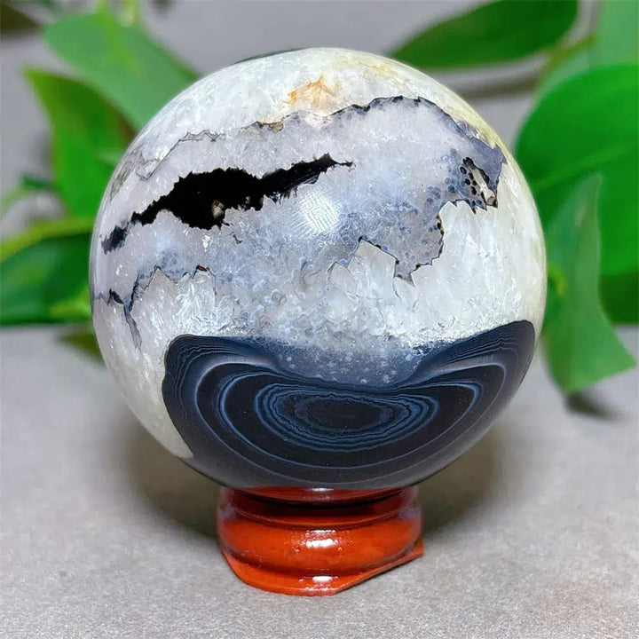 Black Silk Agate Sphere + Stand