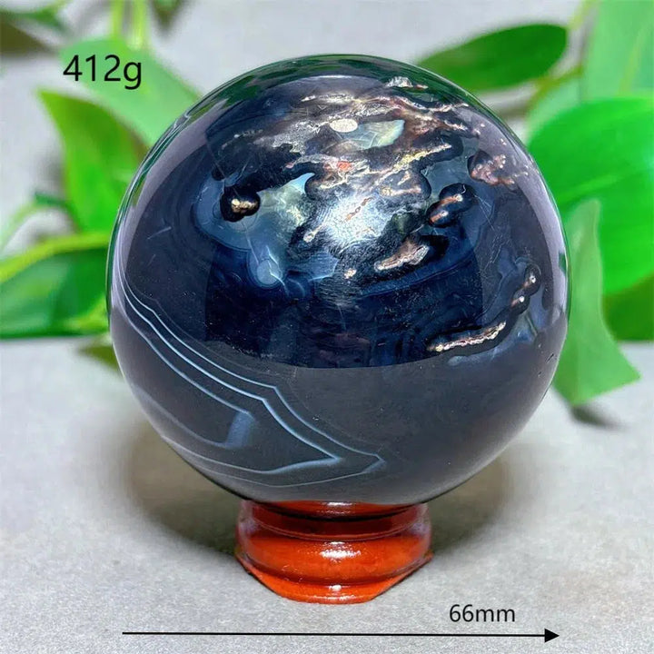 Black Silk Agate Sphere + Stand