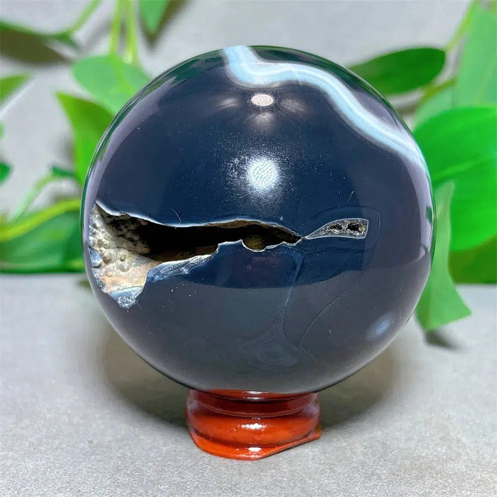 Black Silk Agate Sphere + Stand