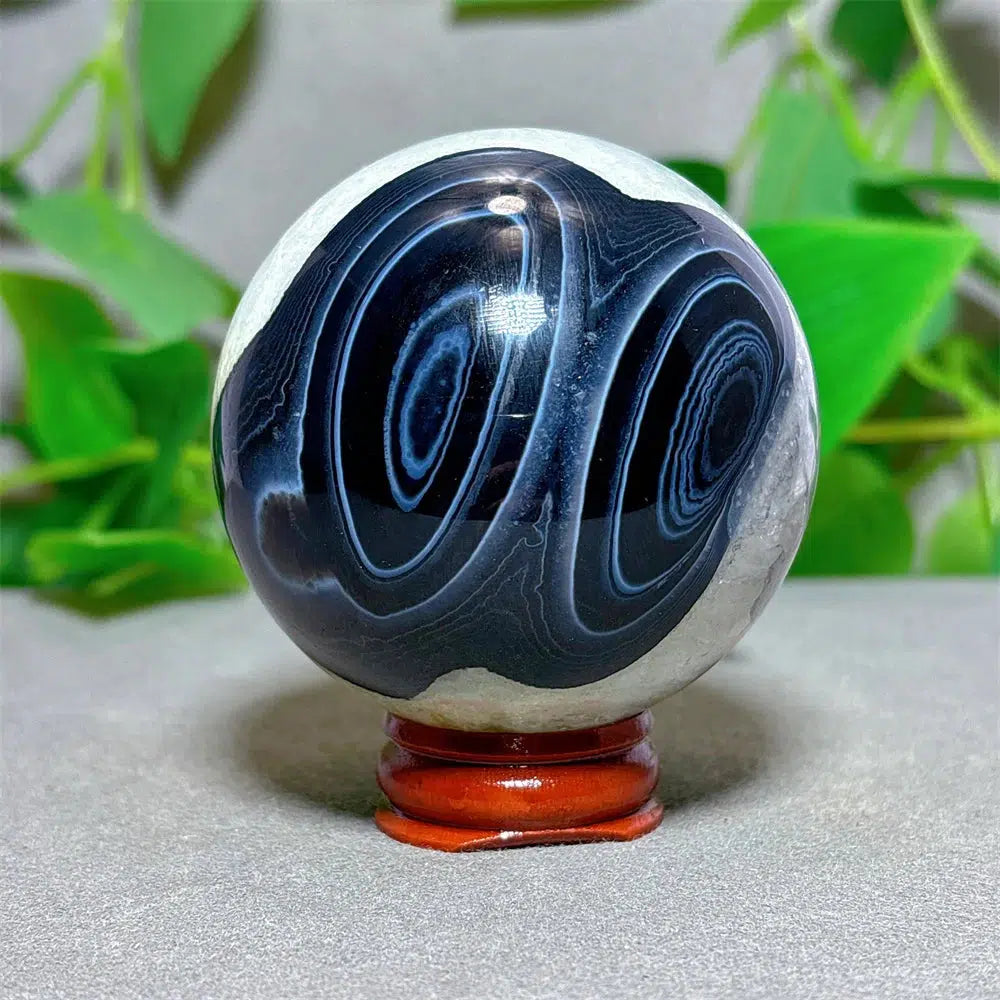 Black Silk Agate Sphere + Stand