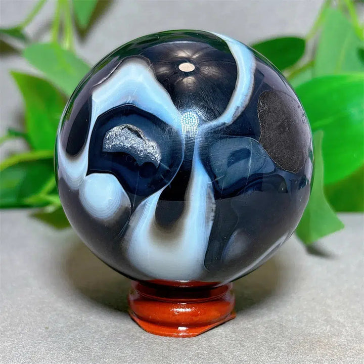 Black Silk Agate Sphere + Stand