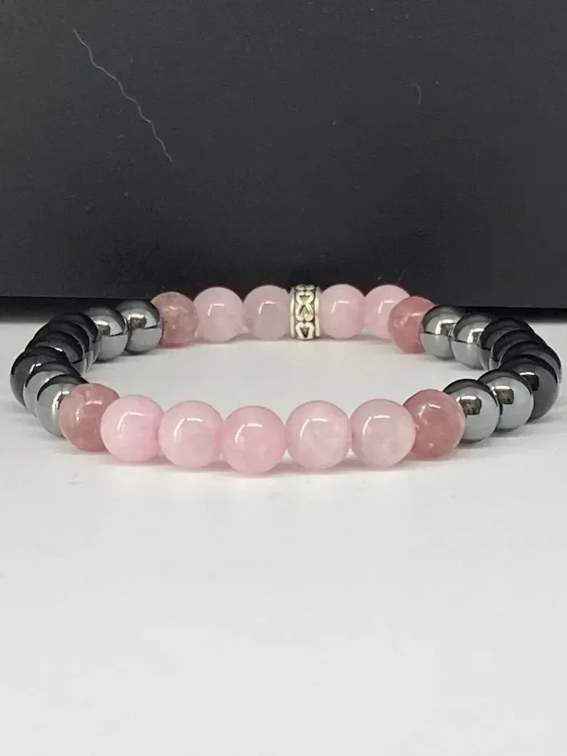 Black Tourmaline, Hematite, Rose Quartz & Lepidolite Bracelet/Healing, Depression, Anxiety, Protection, Empath-Crystal Destiny-Crystal Destiny