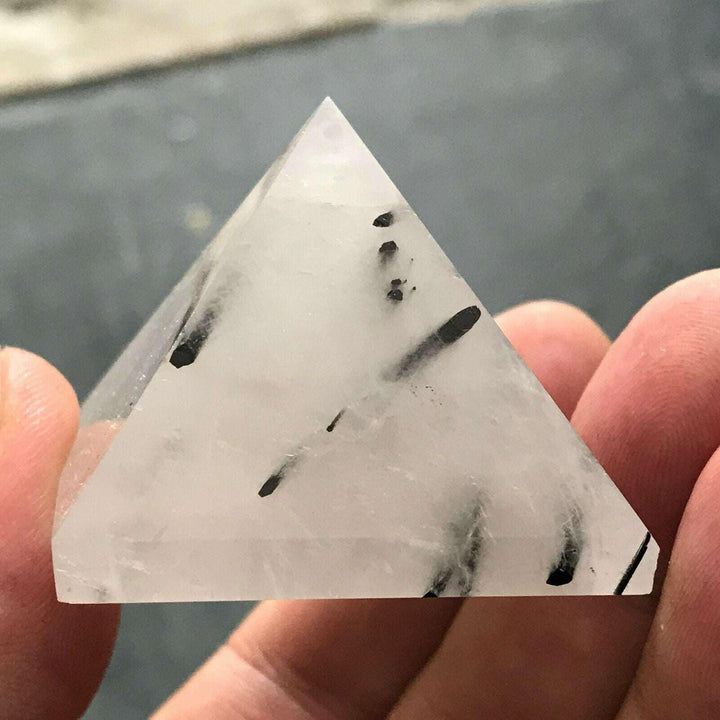 Black Tourmaline Rutile in Quartz Pyramid