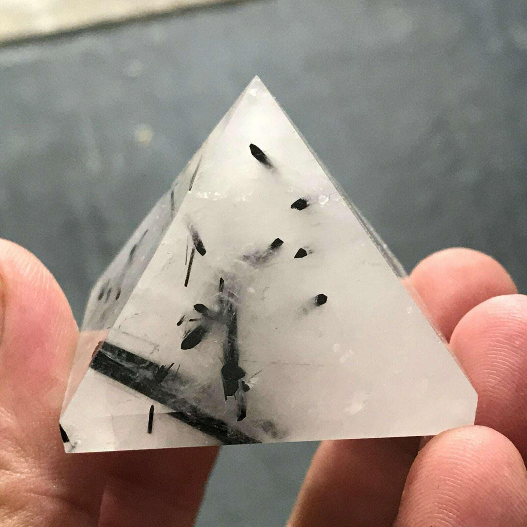 Black Tourmaline Rutile in Quartz Pyramid