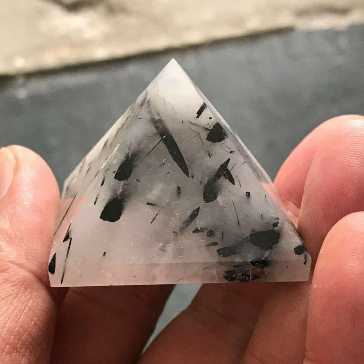 Black Tourmaline Rutile in Quartz Pyramid