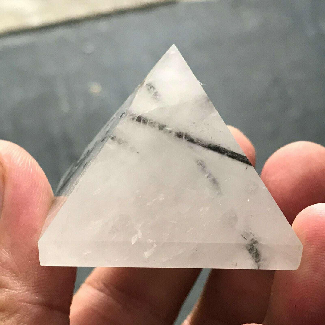 Black Tourmaline Rutile in Quartz Pyramid