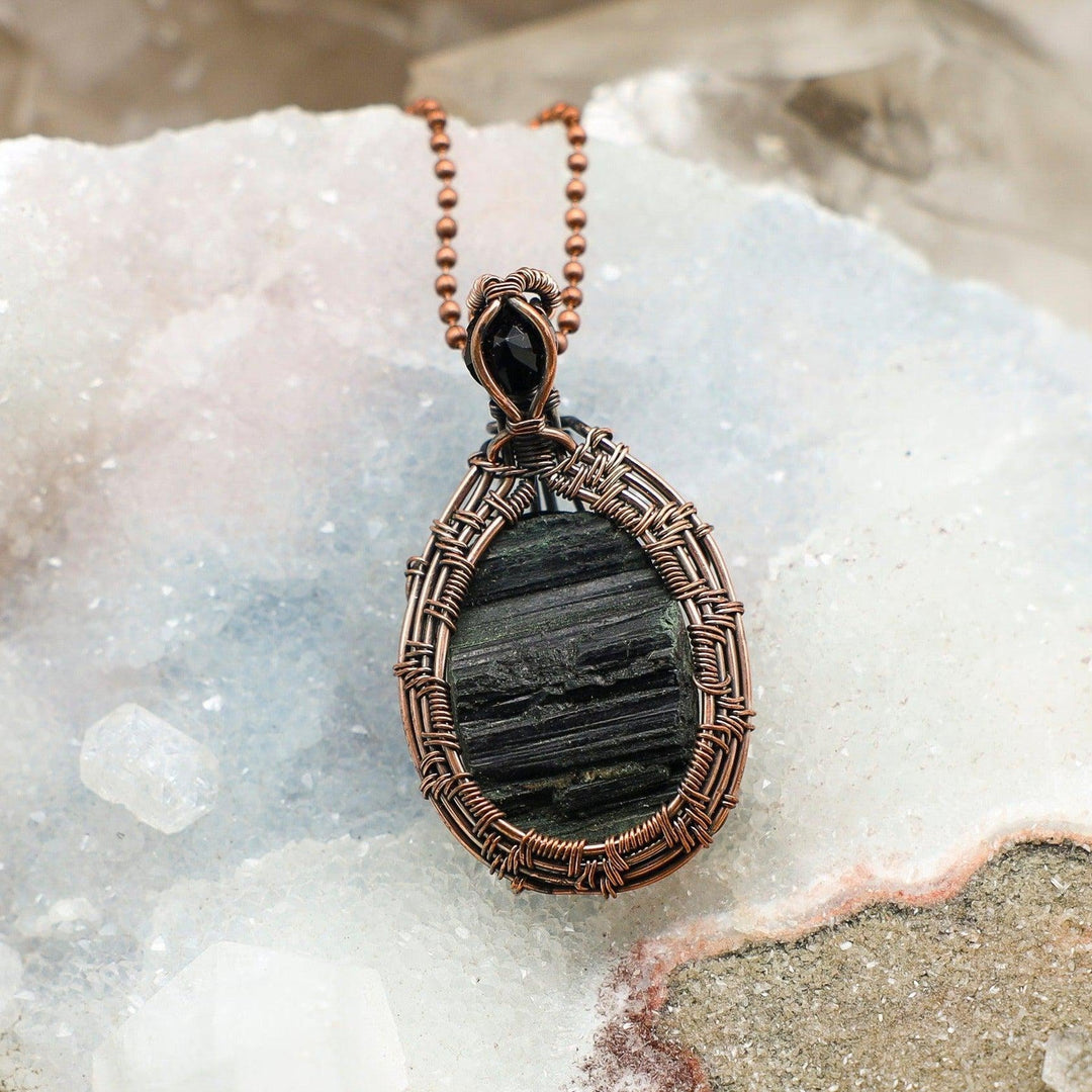 Black Tourmaline Wire Wrap Pendant - 2.25"