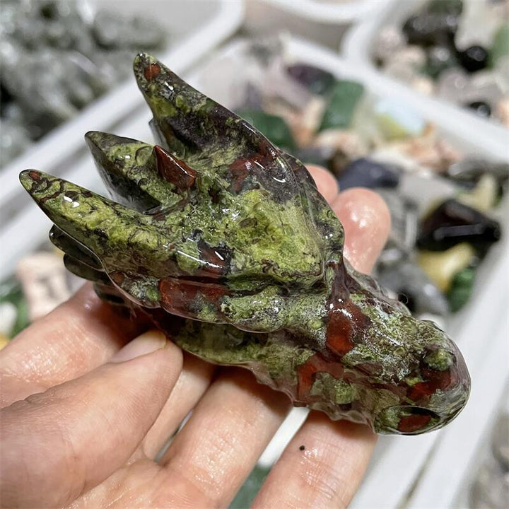 Bloodstone Hand Carved Dragon Skull