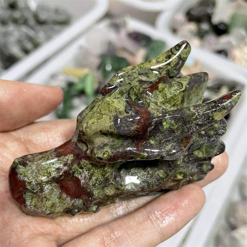 Bloodstone Hand Carved Dragon Skull