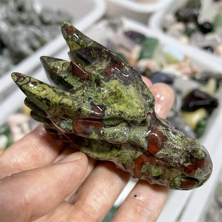 Bloodstone Hand Carved Dragon Skull