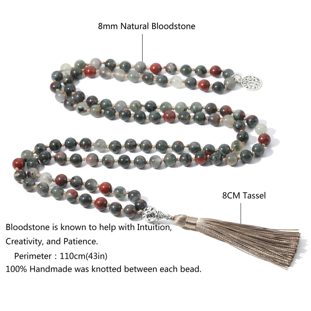 Bloodstone Mala 108 Beaded Knotted Necklace