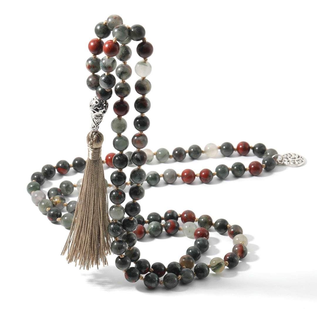 Bloodstone Mala 108 Beaded Knotted Necklace