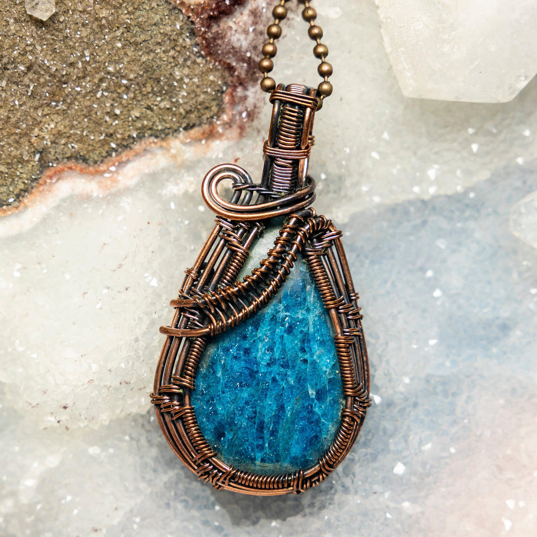 Blue Apatite Wire Wrap Crystal Pendant - Motivation-Wire Wraps-Crystal Destiny-Blue Apatite-2.50"-Crystal Destiny
