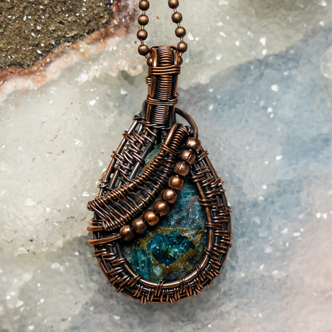 Blue Apatite Wire Wrap Crystal Pendant - Throat Chakra-Wire Wraps-Crystal Destiny-Blue Apatite-2.25"-Crystal Destiny