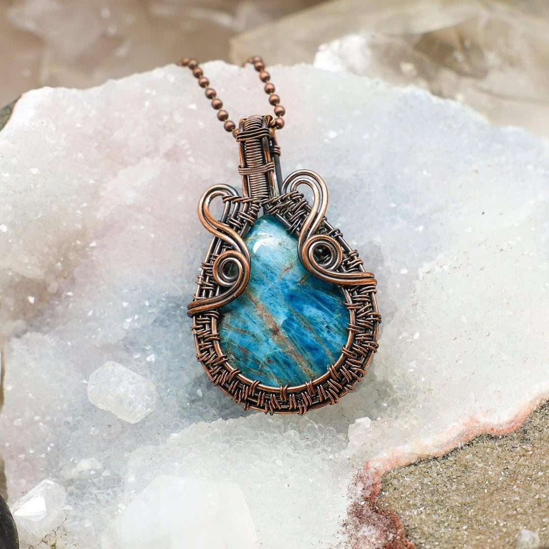 Blue Apatite Wire Wrap Pendant - 2"