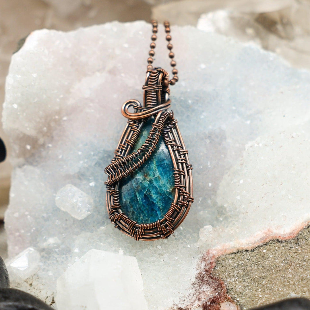 Blue Apatite Wire Wrap Pendant - 2.25"