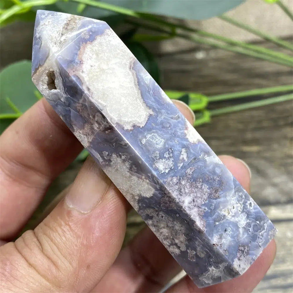 Blue Flower Agate Druzy Tower