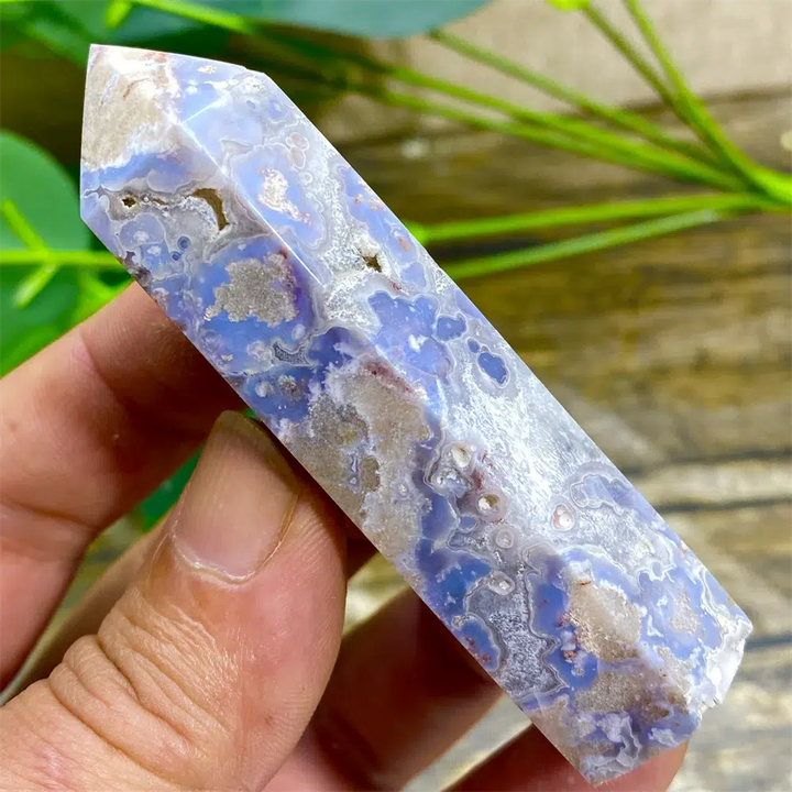 Blue Flower Agate Druzy Tower