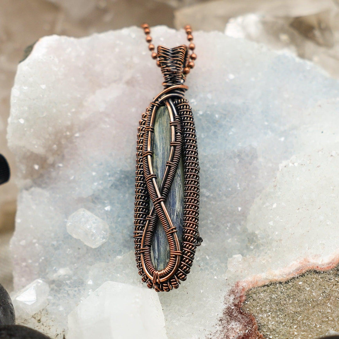 Blue Kyanite Wire Wrap Pendant - 3.05"