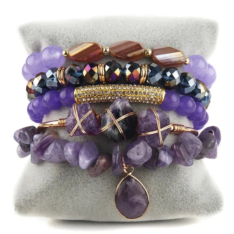 Bohemian Fancy Stone 5pc Stack Bangle