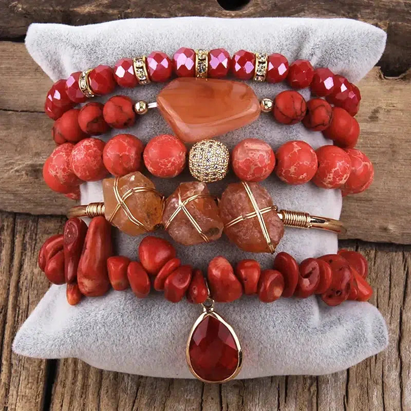 Bohemian Fancy Stone 5pc Stack Bangle