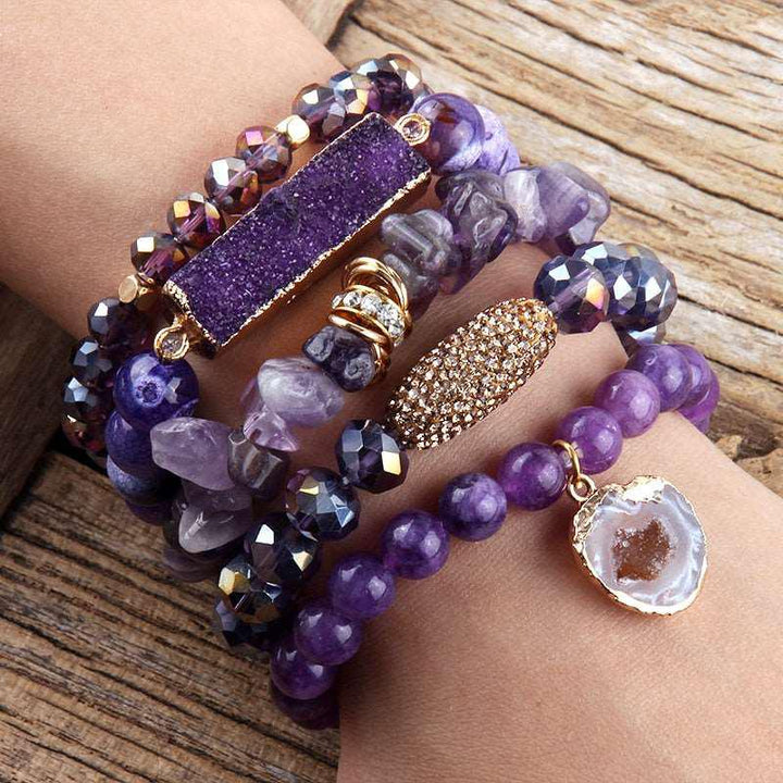 Boho Beaded Bracelet Sets Druzy Charm 5pc Stack Bracelets