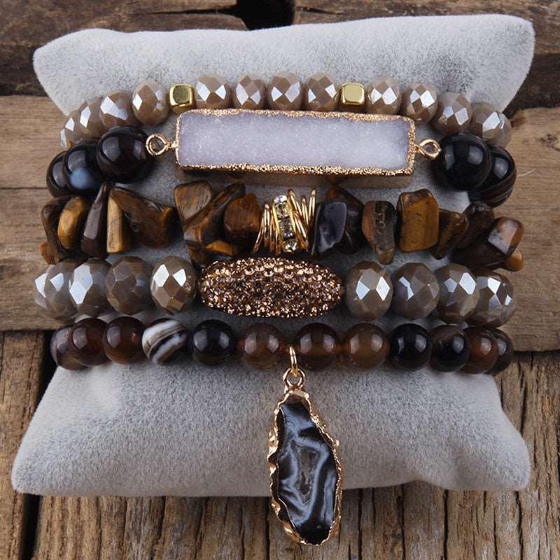 Boho Beaded Bracelet Sets Druzy Charm 5pc Stack Bracelets