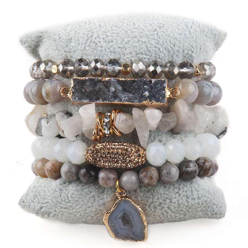 Boho Beaded Bracelet Sets Druzy Charm 5pc Stack Bracelets