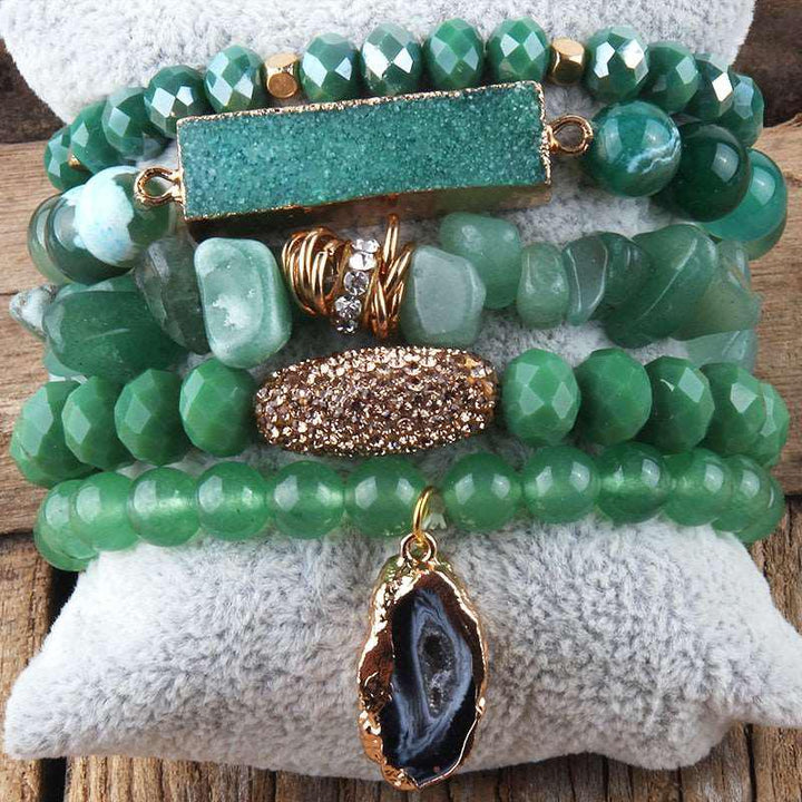 Boho Beaded Bracelet Sets Druzy Charm 5pc Stack Bracelets