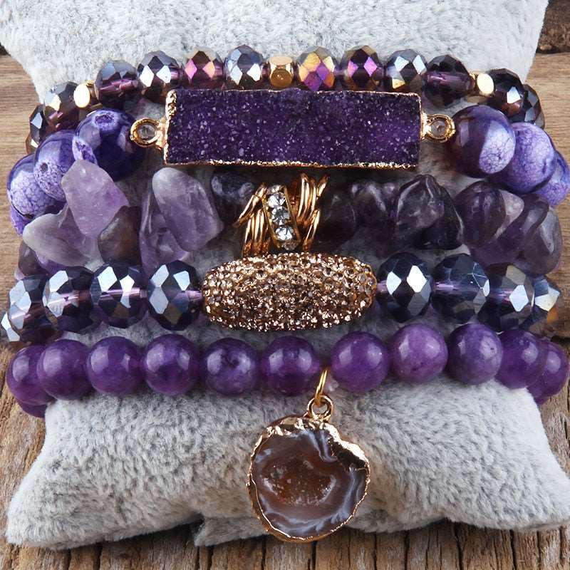 Boho Beaded Bracelet Sets Druzy Charm 5pc Stack Bracelets