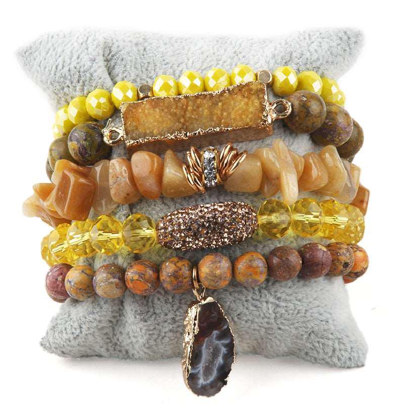 Boho Beaded Bracelet Sets Druzy Charm 5pc Stack Bracelets