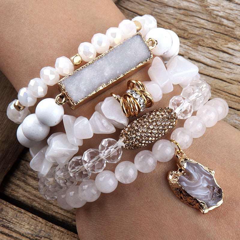 Boho Beaded Bracelet Sets Druzy Charm 5pc Stack Bracelets