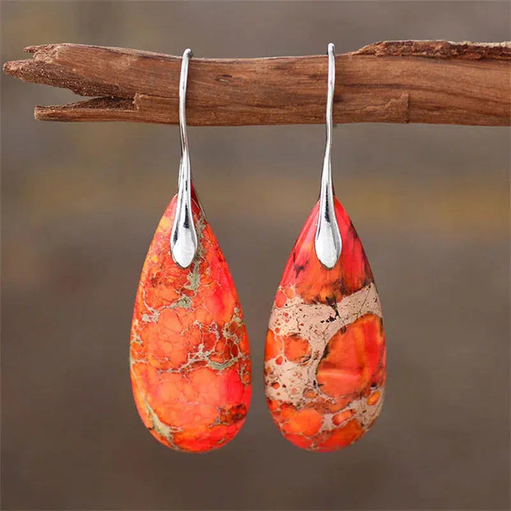 Boho Crystal Water Drop Jasper Dangle Earrings