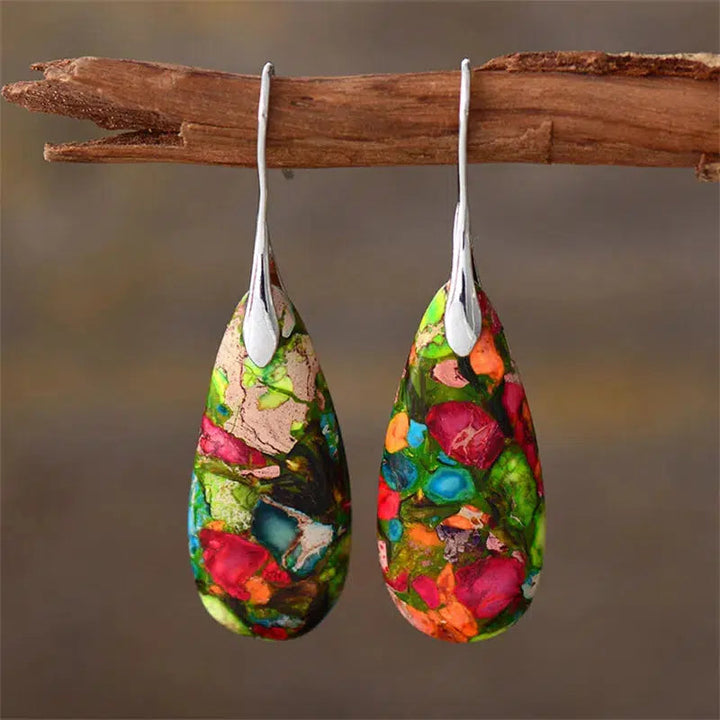 Boho Crystal Water Drop Jasper Dangle Earrings