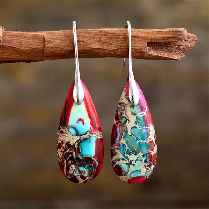 Boho Crystal Water Drop Jasper Dangle Earrings