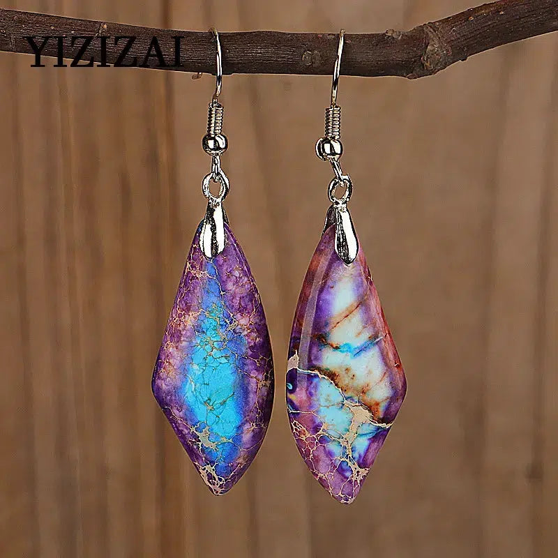 Boho Jasper Dangle Triangle Earrings