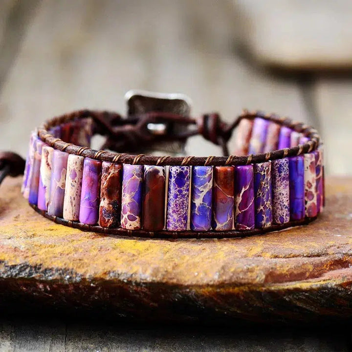 Boho Natural Stone Single Leather Wrap Bracelets m