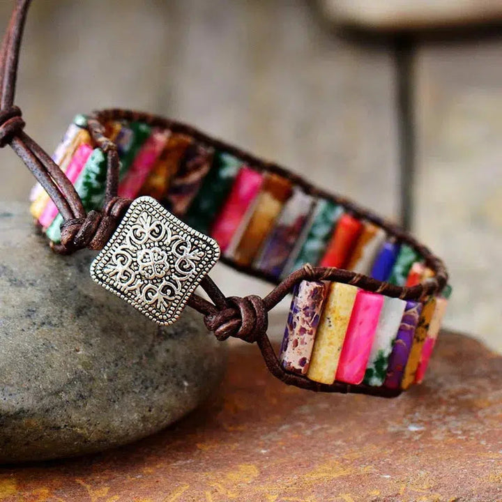 Boho Natural Stone Single Leather Wrap Bracelets m