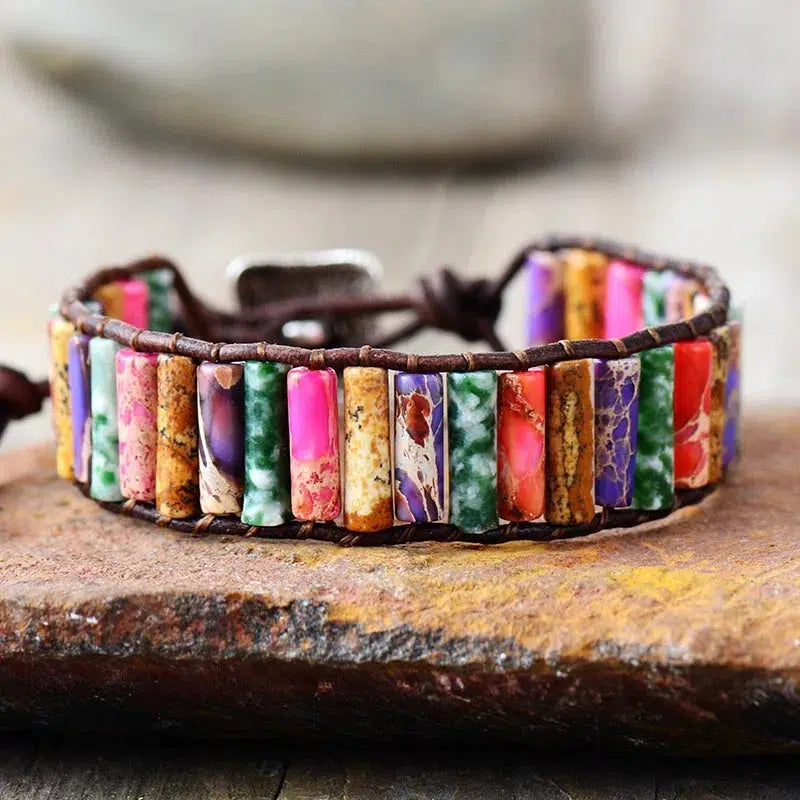 Boho Natural Stone Single Leather Wrap Bracelets m