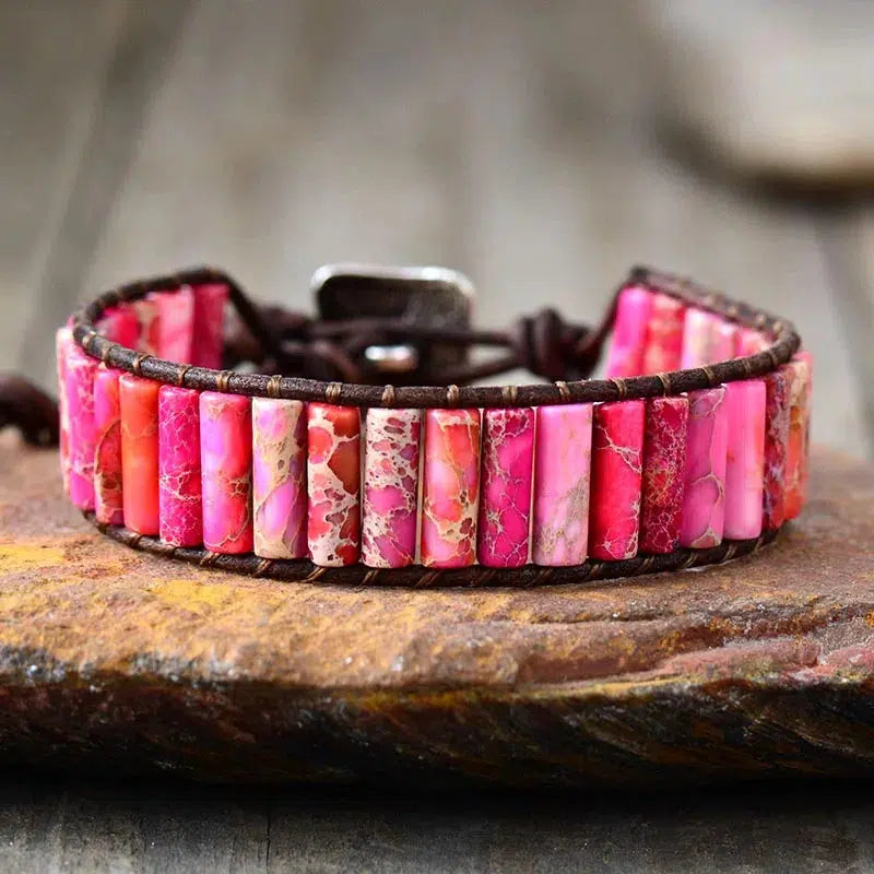 Boho Natural Stone Single Leather Wrap Bracelets m