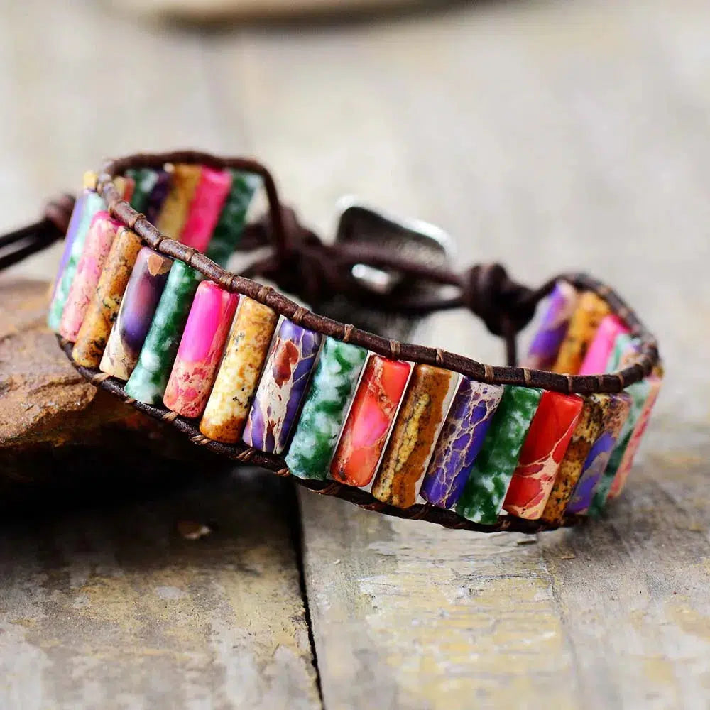 Boho Natural Stone Single Leather Wrap Bracelets m