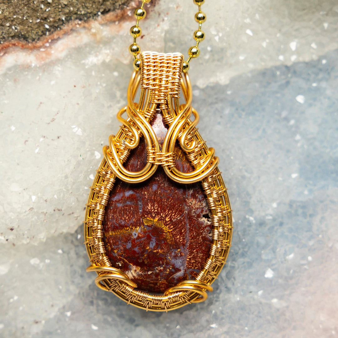 Brecciated Jasper Wire Wrap Crystal Pendant - Earthy Red-Wire Wraps-Crystal Destiny-Brecciated Jasper-2.00"-Crystal Destiny