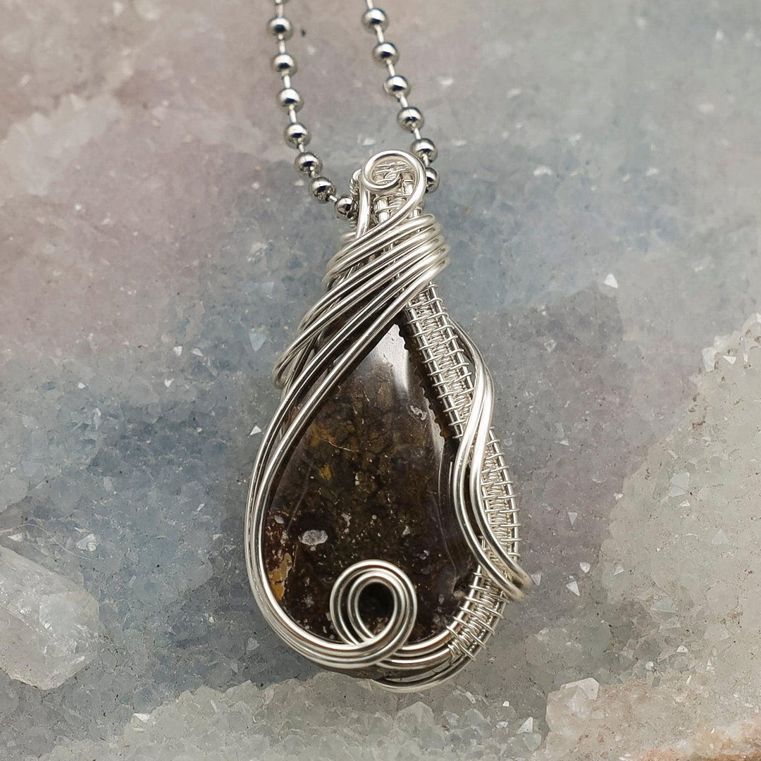 Brecciated Jasper Wire Wrap Crystal Pendant - Grounding-Wire Wraps-Crystal Destiny-Brecciated Jasper-2"-Crystal Destiny