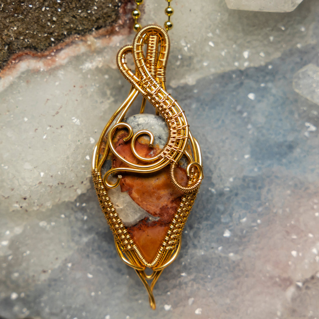 Brecciated Jasper Wire Wrap Crystal Pendant - Strength-Wire Wraps-Crystal Destiny-Brecciated Jasper-2.75"-Crystal Destiny