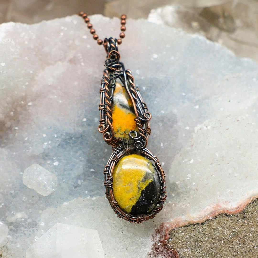 Bumblebee Jasper 2 Crystal Wire Wrap Pendant - 2.75"