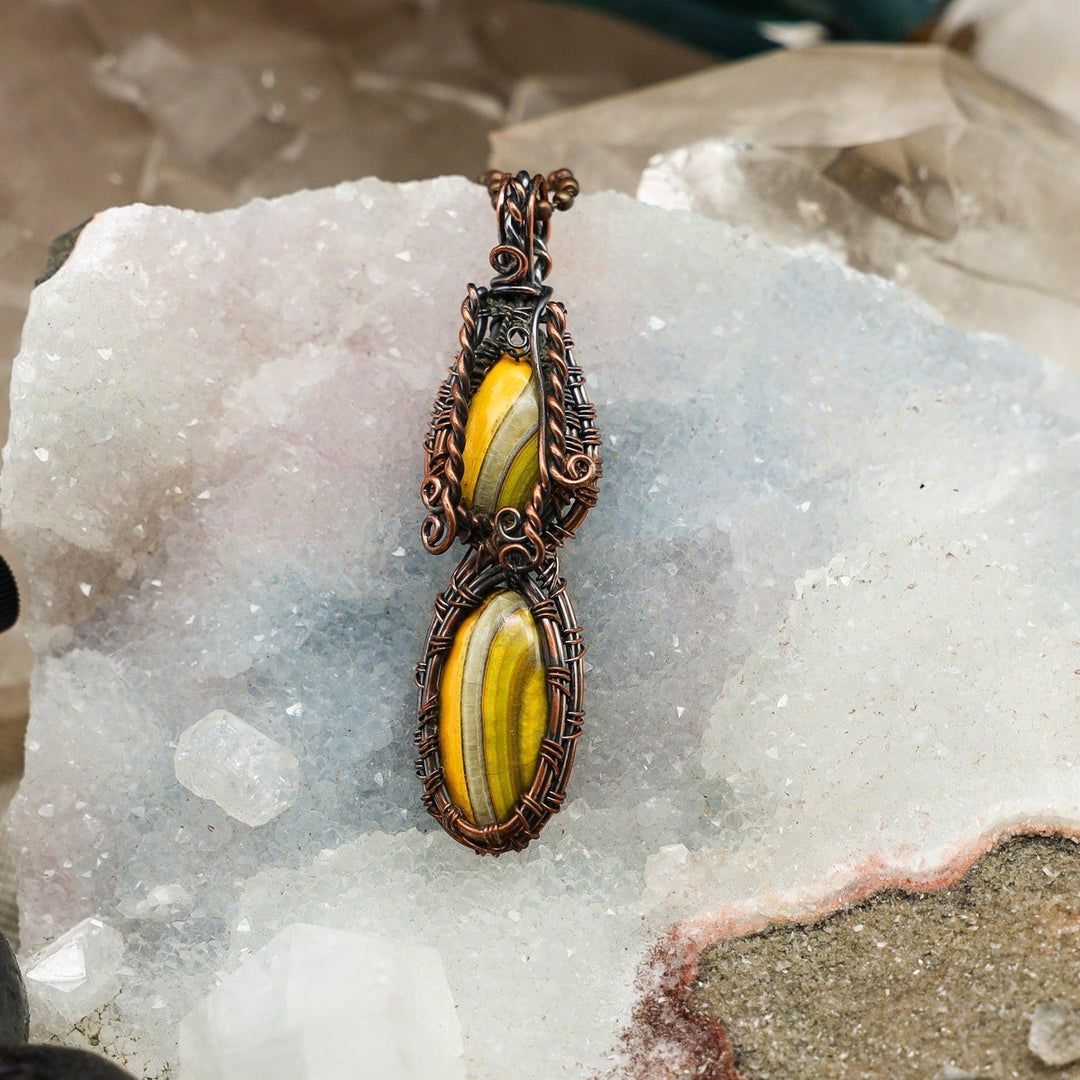 Bumblebee Jasper 2X Wire Wrap Pendant - 2.90"