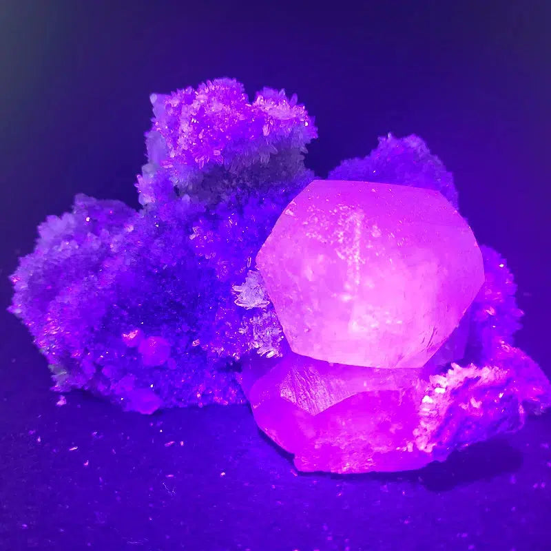 Calcite And Quartz Crystal Cluster UV Reactive