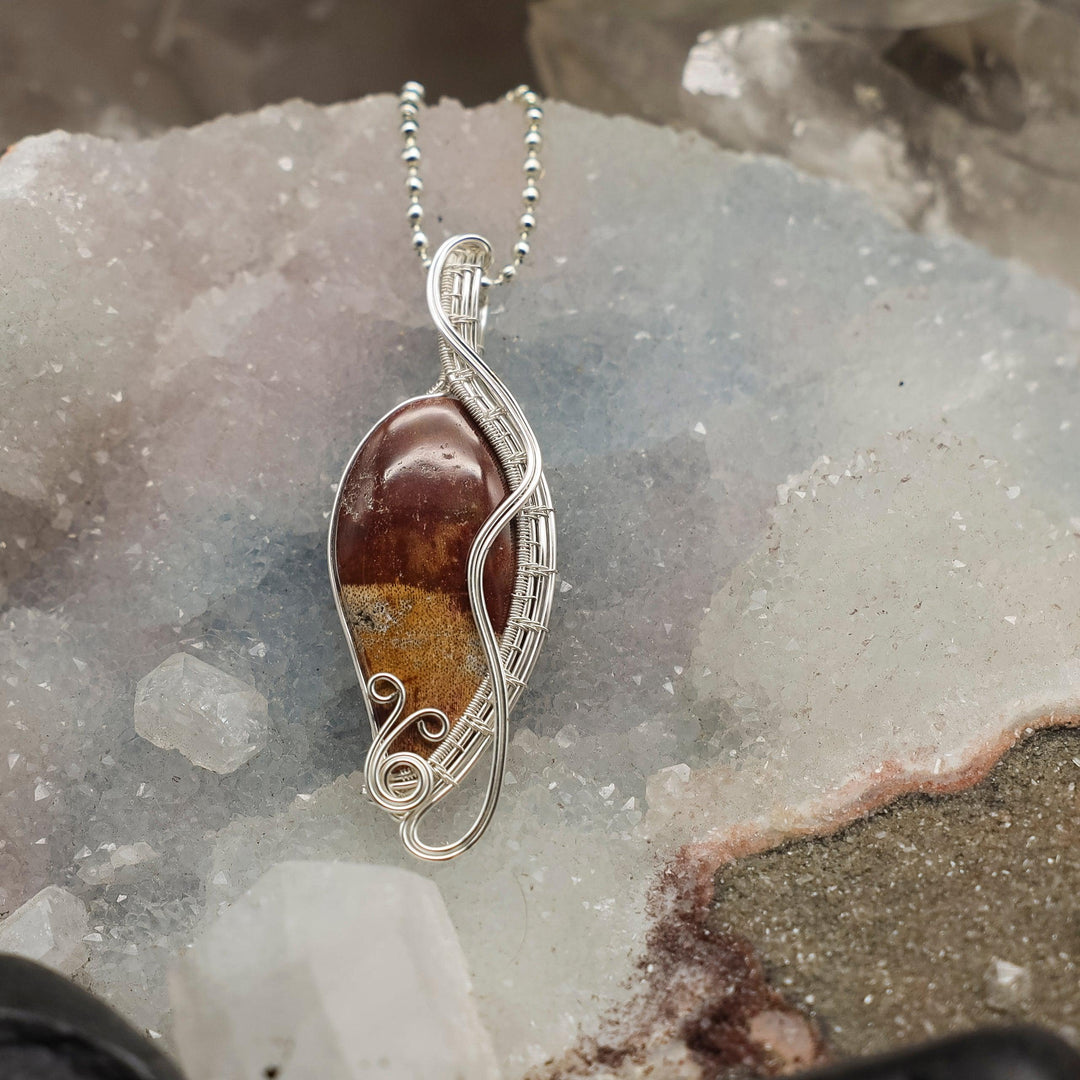 Carnelian Agate Wire Wrap Pendant Necklace - 2.5"